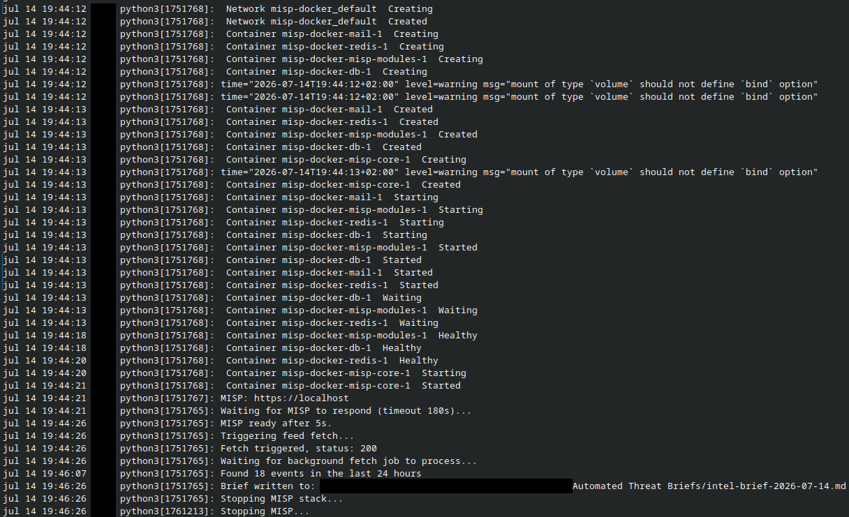 journalctl — MISP container teardown
