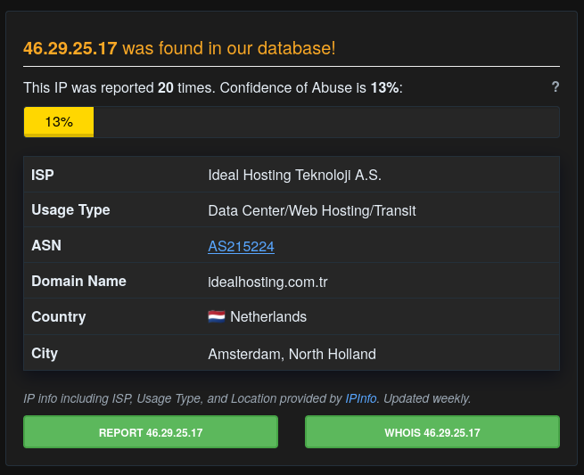 AbuseIPDB results